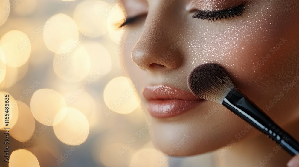 Glamorous Makeup Application: A Close-Up of a Woman's Face with Glitter Makeup Glamorous Makeup Application: A Close-Up of a Woman's Face with Glitter Makeup