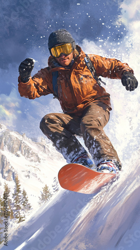 Wallpaper Mural winter snow extreme sport man snowboarding downhill freestyle background Torontodigital.ca
