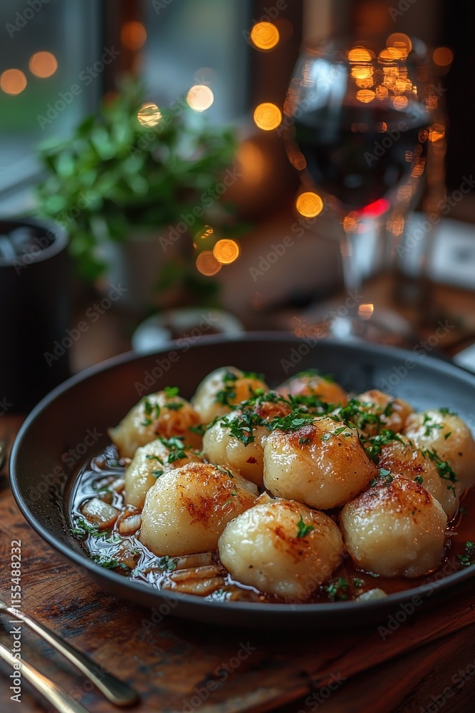 Traditional Kroppkakor: Delicious Swedish Potato Dumplings Filled with Pork and Onion Served on Rustic Table with Wine and Greenery Traditional Kroppkakor: Delicious Swedish Potato Dumplings Filled with Pork and Onion Served on Rustic Table with Wine and Greenery
