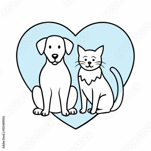 A cat and a dog sitting together inside a heart symbol, symbolizing love and care for pets