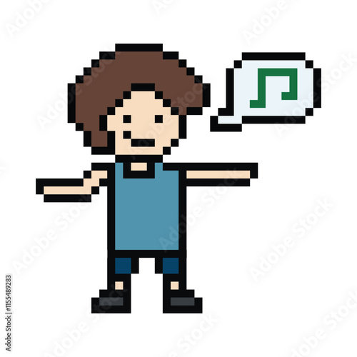 Cute cartoon pixel character cute man exercises training aerobic dance lifestyle music decoration life style 8 bit male boy dance with music game fitness isolated PNG vector.