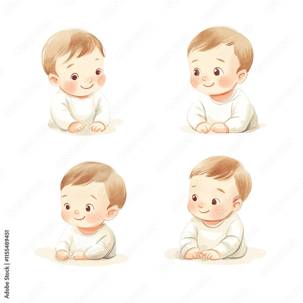 Adorable Baby Illustrations: Four Cute Infant Drawings in White Onesies Adorable Baby Illustrations: Four Cute Infant Drawings in White Onesies