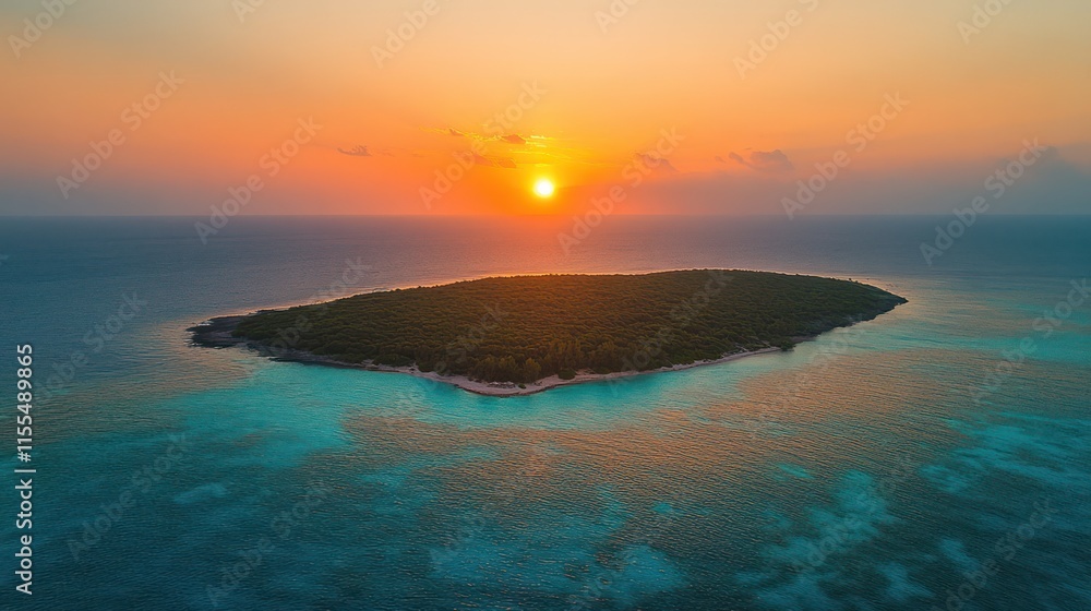 Fototapeta premium Aerial view of a tropical island at sunset.