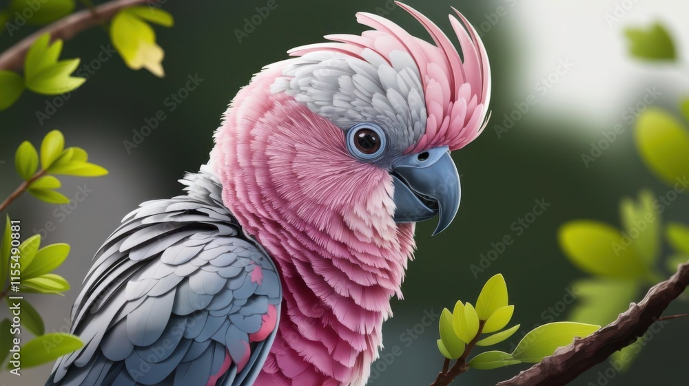 Obraz premium A closeup portrait of a Galah cockatoo with pink and gray plumage against a soft gradient background