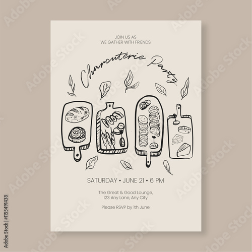 Whimsical Charcuterie Invitation Minimalist Editable Template for Parties and Gatherings