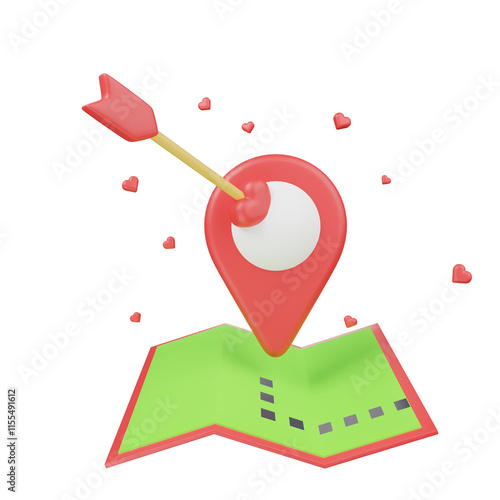 3d render of 3D Location Pin with Arrow on Map
