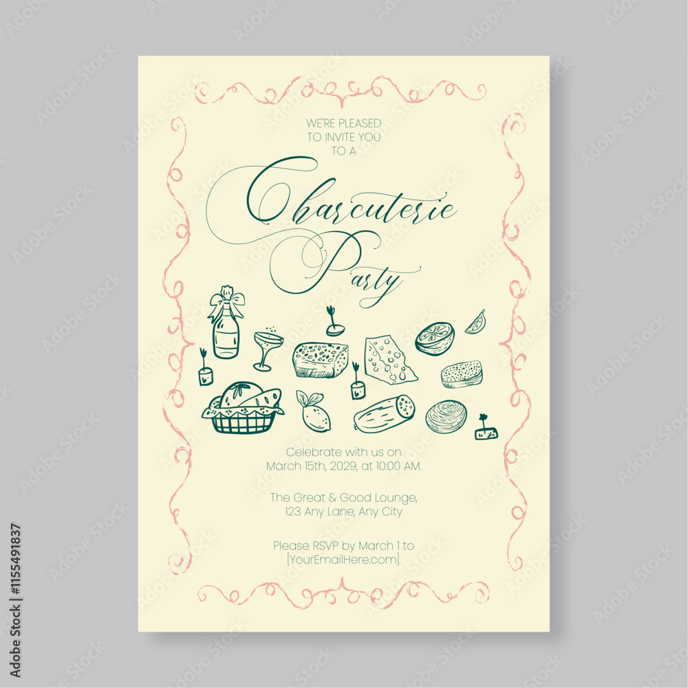 Whimsical Charcuterie Invitation Minimalist Editable Template for Parties and Gatherings Whimsical Charcuterie Invitation Minimalist Editable Template for Parties and Gatherings