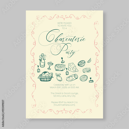 Whimsical Charcuterie Invitation Minimalist Editable Template for Parties and Gatherings
