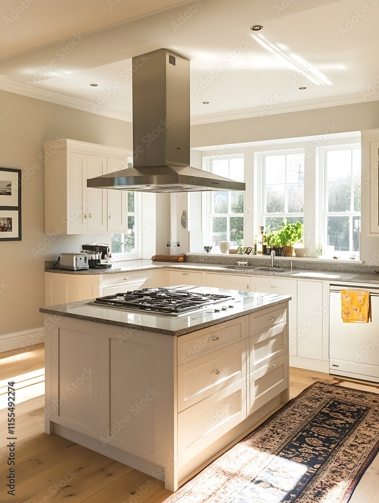 Fototapeta premium Stylish Family Kitchen with Island and Abundant Natural Light : Generative AI