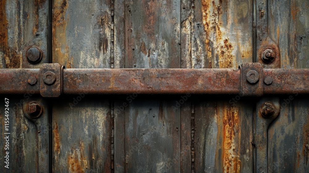 A close-up of a weathered metal door with rust and bolts, showcasing industrial decay. A close-up of a weathered metal door with rust and bolts, showcasing industrial decay.