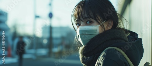 マスクをつけて歩く日本人女性 photo