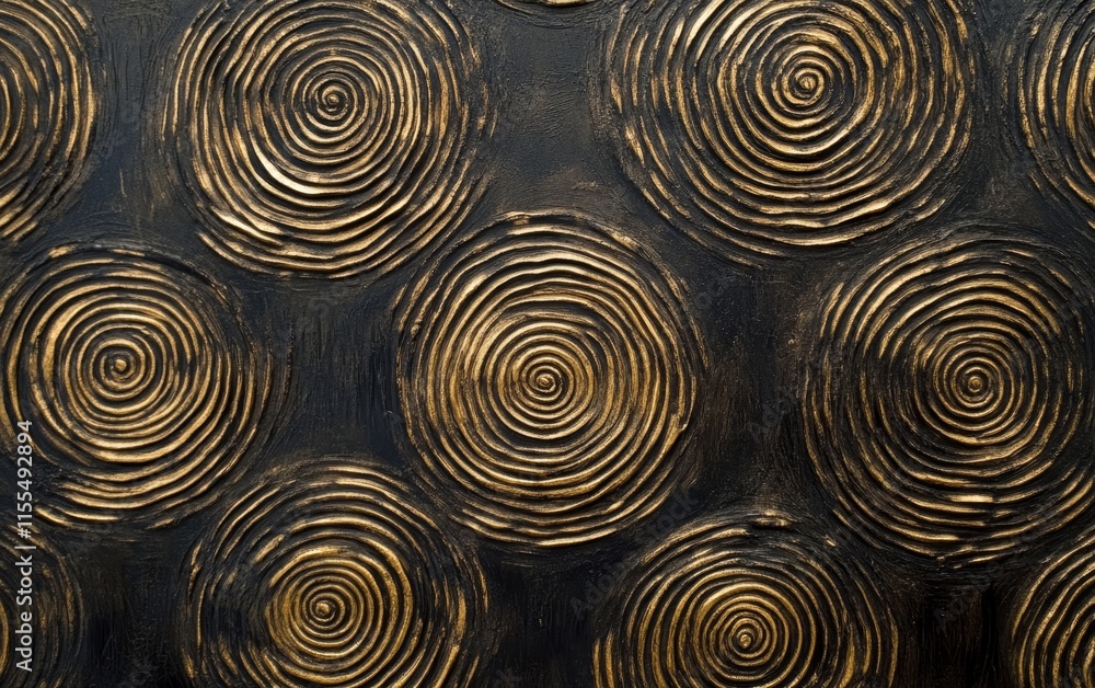 Abstract dark background with embossed golden concentric circles. Abstract dark background with embossed golden concentric circles.