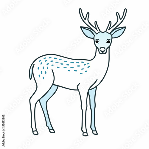 Elegant deer with antlers standing gracefully on white background