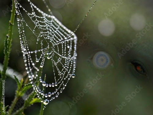 spider web with dew drops