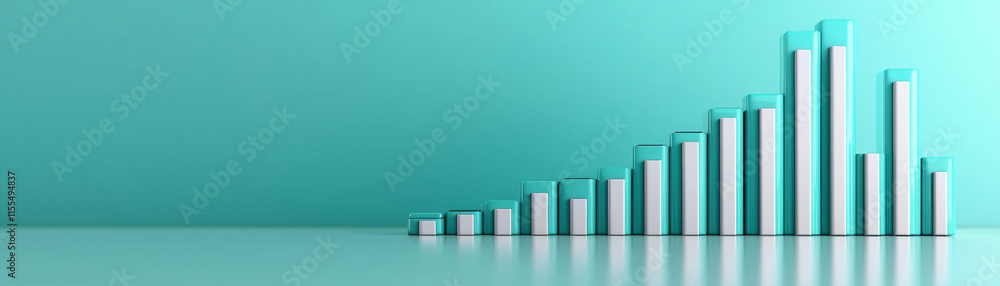 Modern bar graph representing financial growth on teal background Modern bar graph representing financial growth on teal background