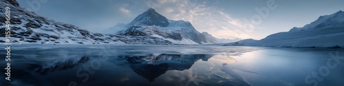 Wallpaper Mural Wide-angle shot of the Matterhorn reflected in the icy surface of a frozen alpine lake during winter. in 4K resolution Torontodigital.ca