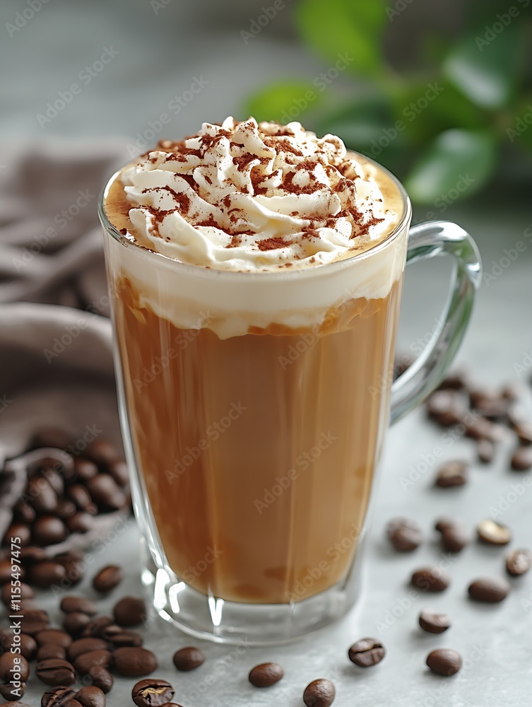 Tall Glass of Iced Mocha with Whipped Cream Topped with Cocoa Flakes : Generative AI Tall Glass of Iced Mocha with Whipped Cream Topped with Cocoa Flakes : Generative AI