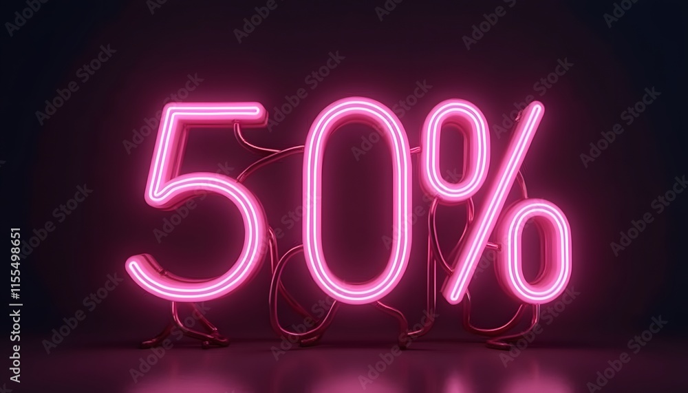 Fifty Percent Off Neon Sign: Pink Glow Sale Promotion Fifty Percent Off Neon Sign: Pink Glow Sale Promotion