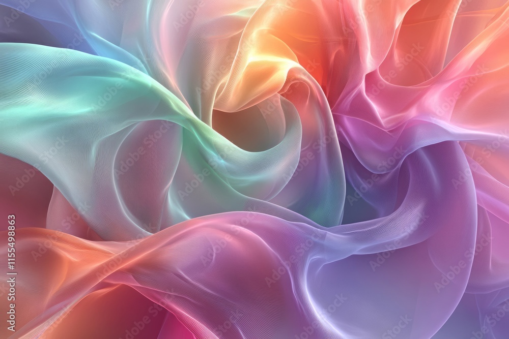 Obraz premium Abstract image of pastel-colored translucent fabric swirling in a mesmerizing pattern.