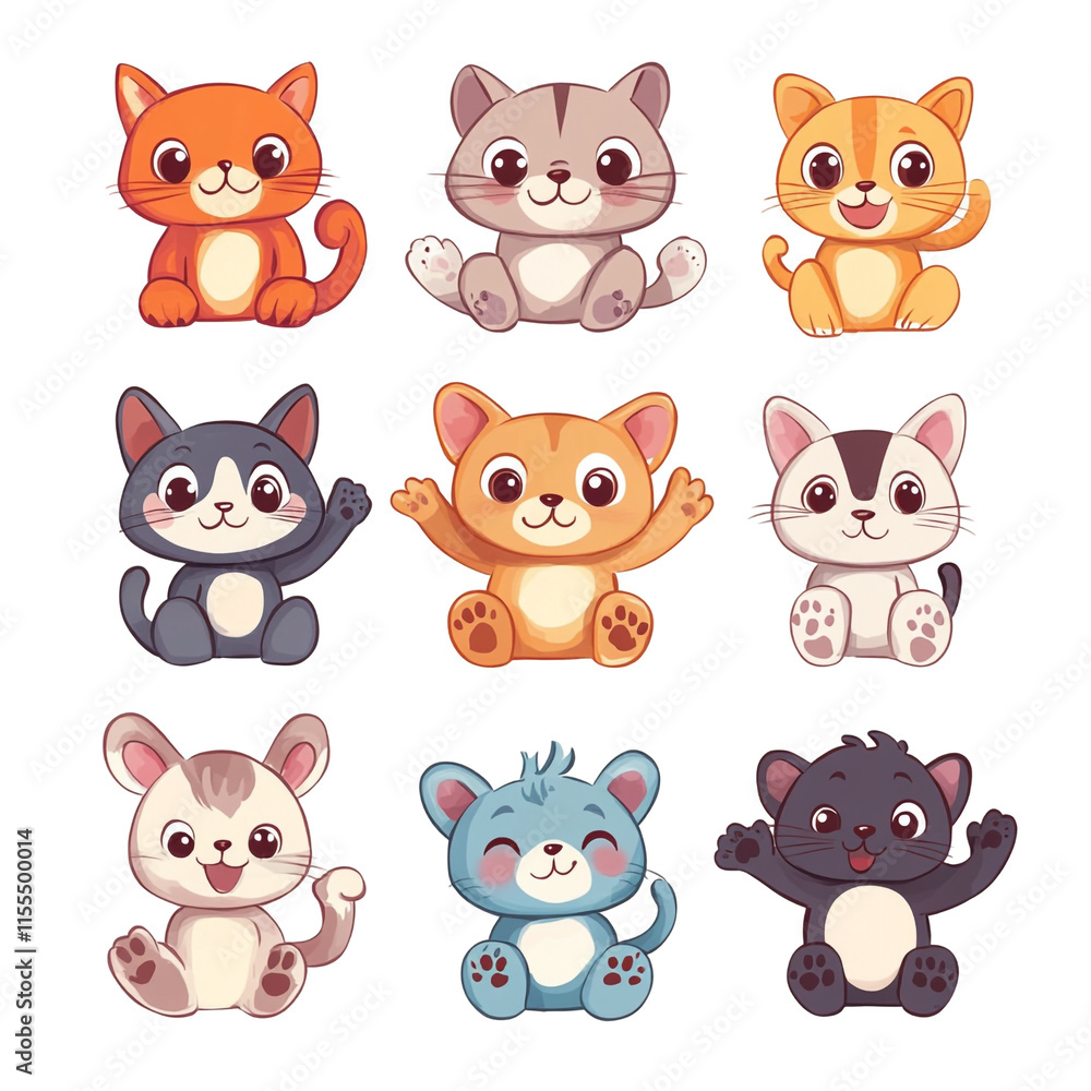 Nine Adorable Cartoon Kittens: A Collection of Cute Felines Nine Adorable Cartoon Kittens: A Collection of Cute Felines