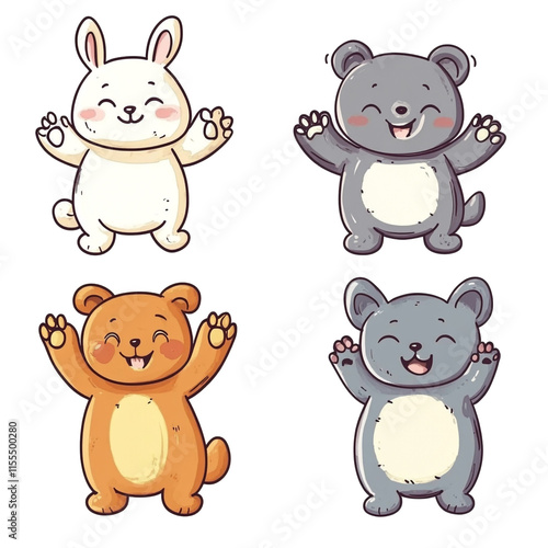 Adorable Cartoon Animals: Happy Bunny, Bears, and Koala photo