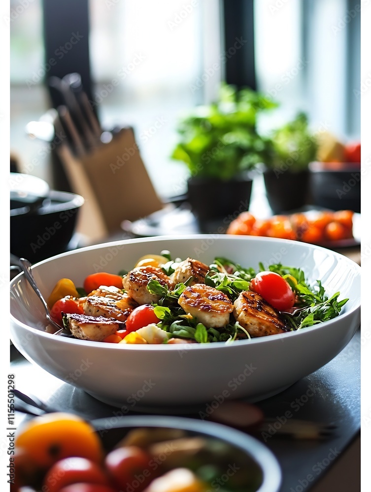 Fresh Mixed Greens Salad with Seared Scallops and Cherry Tomatoes : Generative AI Fresh Mixed Greens Salad with Seared Scallops and Cherry Tomatoes : Generative AI