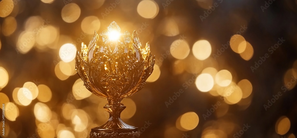 A decorative golden object glimmers against a blurred, warm background. A decorative golden object glimmers against a blurred, warm background.