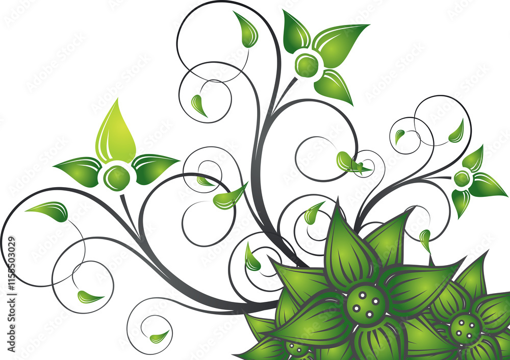 a green plant with green leaves and a green floral illustration a green plant with green leaves and a green floral illustration