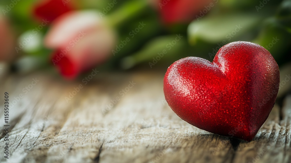 Fototapeta premium Heart Shaped Plush Decor with Greenery and Bokeh for Romantic Ambiance : Generative AI