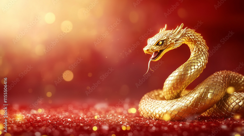 Sparkling Golden Serpent on Festive Red - Chinese New Year Celebration Sparkling Golden Serpent on Festive Red - Chinese New Year Celebration