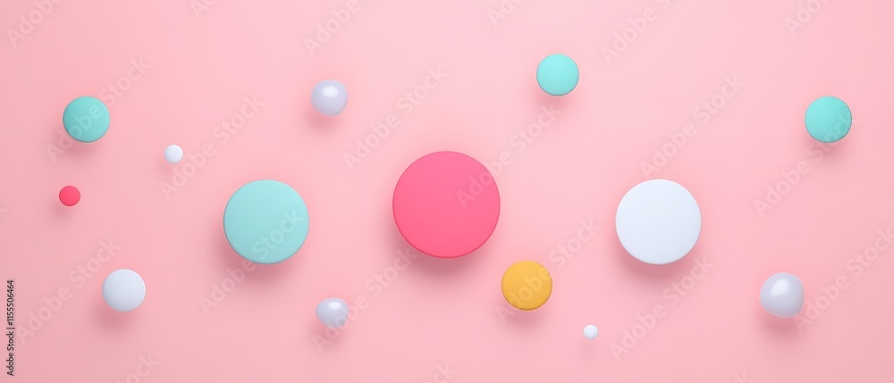 A colorful arrangement of circular shapes on a pink background, creating a playful aesthetic. A colorful arrangement of circular shapes on a pink background, creating a playful aesthetic.