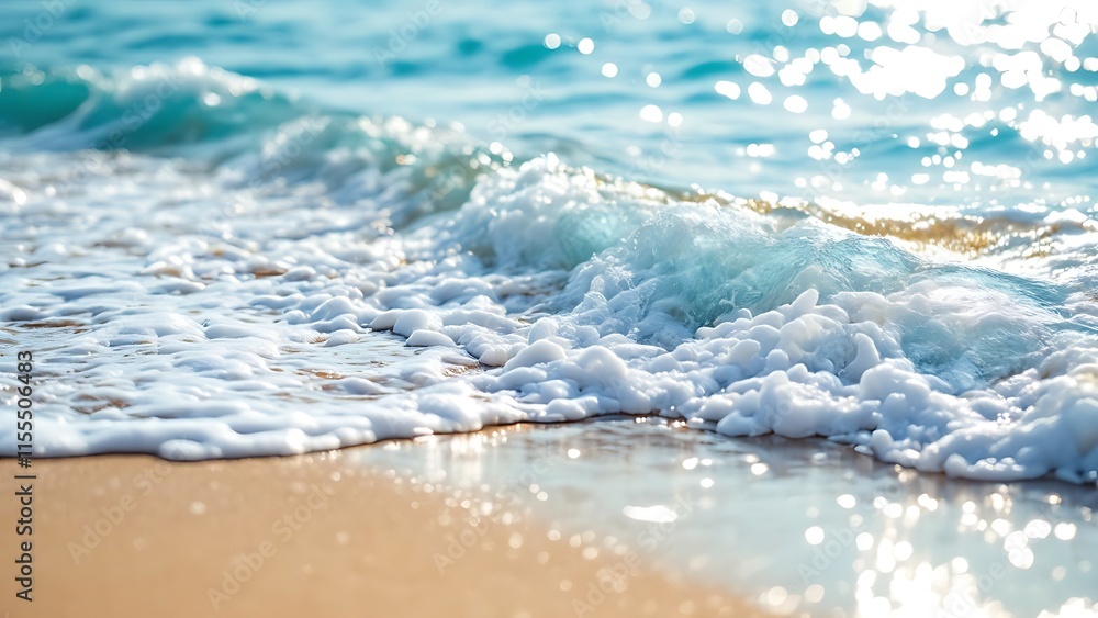 Obraz premium Sunny wave with sea foam and splashes