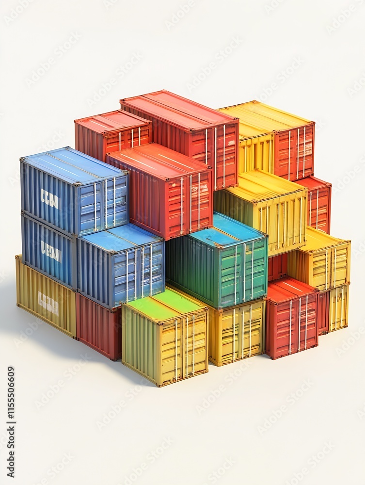 Stacked colorful cargo containers isolated on plain background logistics concept : Generative AI Stacked colorful cargo containers isolated on plain background logistics concept : Generative AI