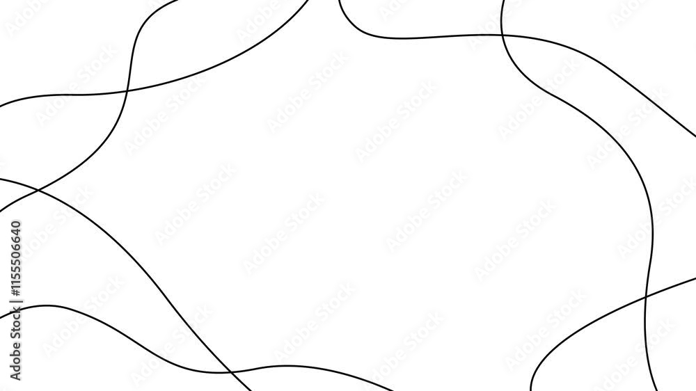 Animated black decorative wavy lines is drawn. Linear background with copy space. Looped video. Vector illustration isolated on white background. Animated black decorative wavy lines is drawn. Linear background with copy space. Looped video. Vector illustration isolated on white background.