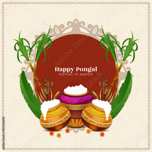 Elegant Happy Pongal Indian agricultural harvest festival card