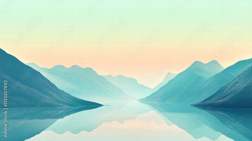 Obraz premium Mountain range with winding river under a serene pastel sky during early morning light. Generative AI