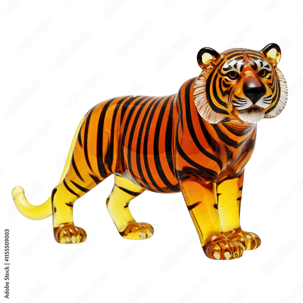 Fototapeta premium Glass tiger figurine isolated on transparent background png