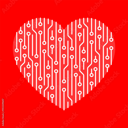 Red Heart Shape Showing a Circuit Board Pattern Symbolizing Love for Technology