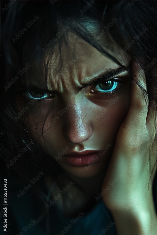 Contorted emotional expression, soft lighting, exaggerated face Contorted emotional expression, soft lighting, exaggerated face