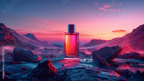 Luxury Perfume Product Shot with Earth Horizon Design – Bold Packaging for High Fashion and Fine Art Enthusiasts photo