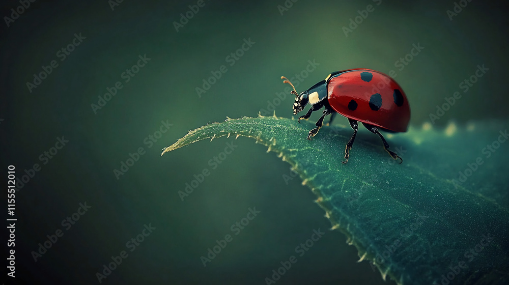 Naklejka premium Close-up of ladybug on green leaf. (1)
