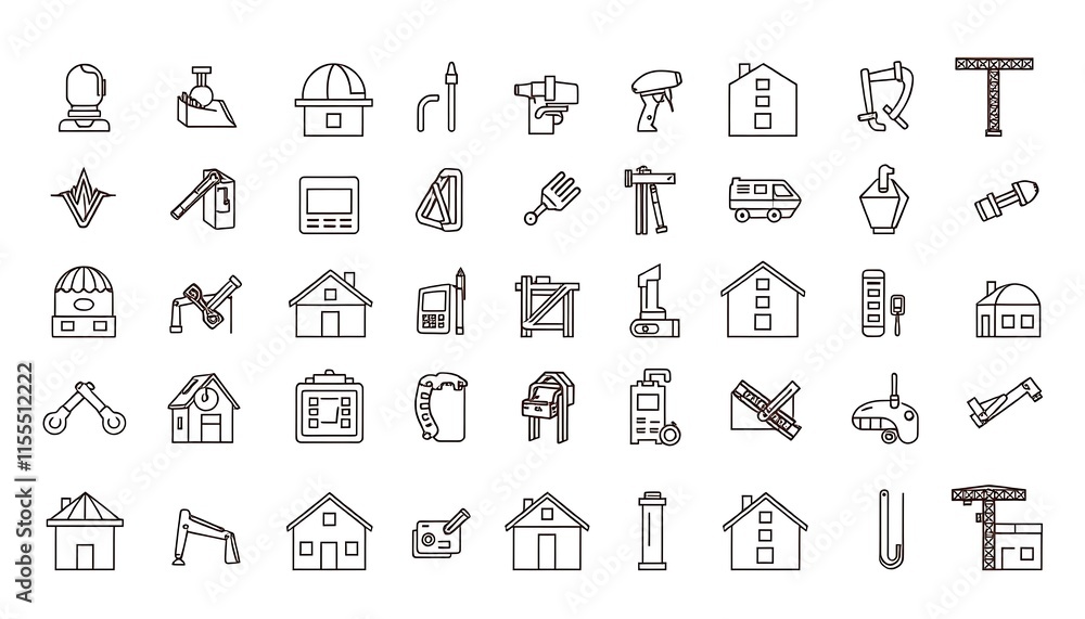20 outline icons with construction related themes. Assortment of linear icons. A stroke that can be edited. Illustration in vector form. 20 outline icons with construction related themes. Assortment of linear icons. A stroke that can be edited. Illustration in vector form.