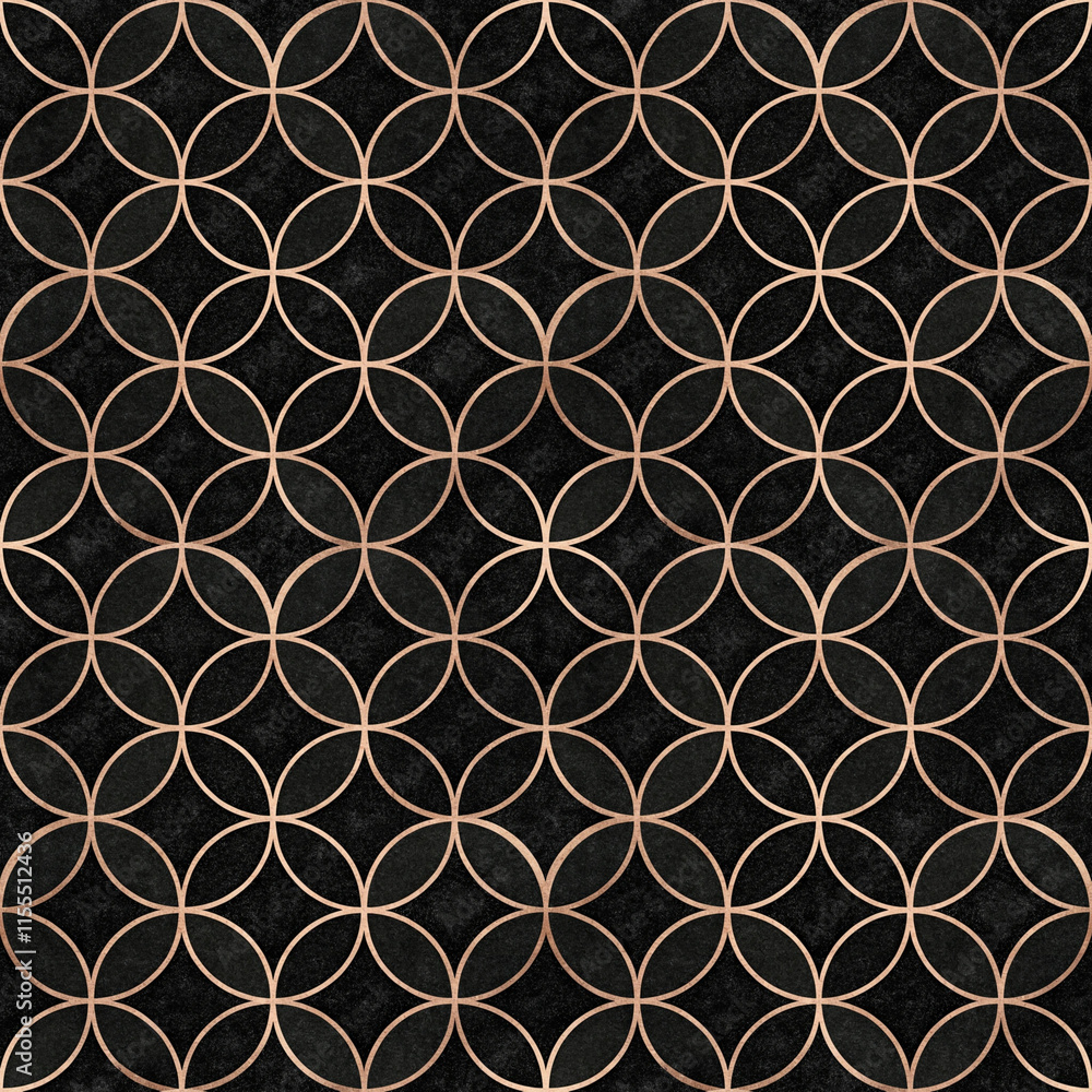 Fototapeta premium Seamless geometric pattern with intertwined circles on a dark background for elegant design