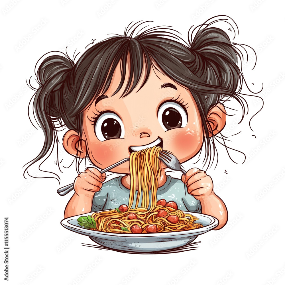 Adorable Girl Enjoying Delicious Spaghetti Adorable Girl Enjoying Delicious Spaghetti