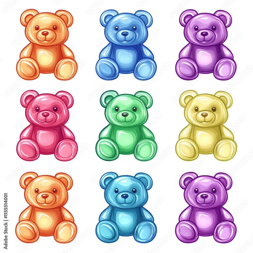 Nine Colorful Jelly Teddy Bears Nine Colorful Jelly Teddy Bears