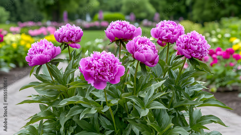 Vibrant pink peonies in full bloom, lush green foliage, beautiful garden setting. Perfect for floral, nature, and gardening themes. Vibrant pink peonies in full bloom, lush green foliage, beautiful garden setting. Perfect for floral, nature, and gardening themes.