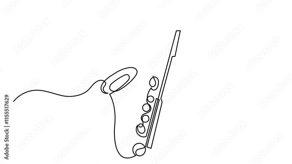 Continuous line animated saxophone. Self-drawing animation
One line-art saxophone musical instrument is isolated on a white background. Continuous line animated saxophone. Self-drawing animation
One line-art saxophone musical instrument is isolated on a white background.