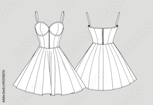 Eye-Catching Bustier Dress Mock-Up in Modern Flat Style with Front and Back Views for Fashion Illustrators
