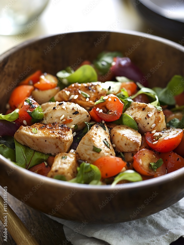 Asian inspired chicken salad with fresh vegetables and light sesame dressing : Generative AI Asian inspired chicken salad with fresh vegetables and light sesame dressing : Generative AI