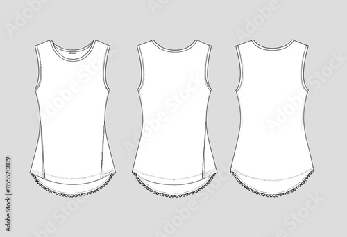 Tassel Trim Top Fashion Illustration Template: Front and Back View Mockup for Modern Designers and Fashion Enthusiasts